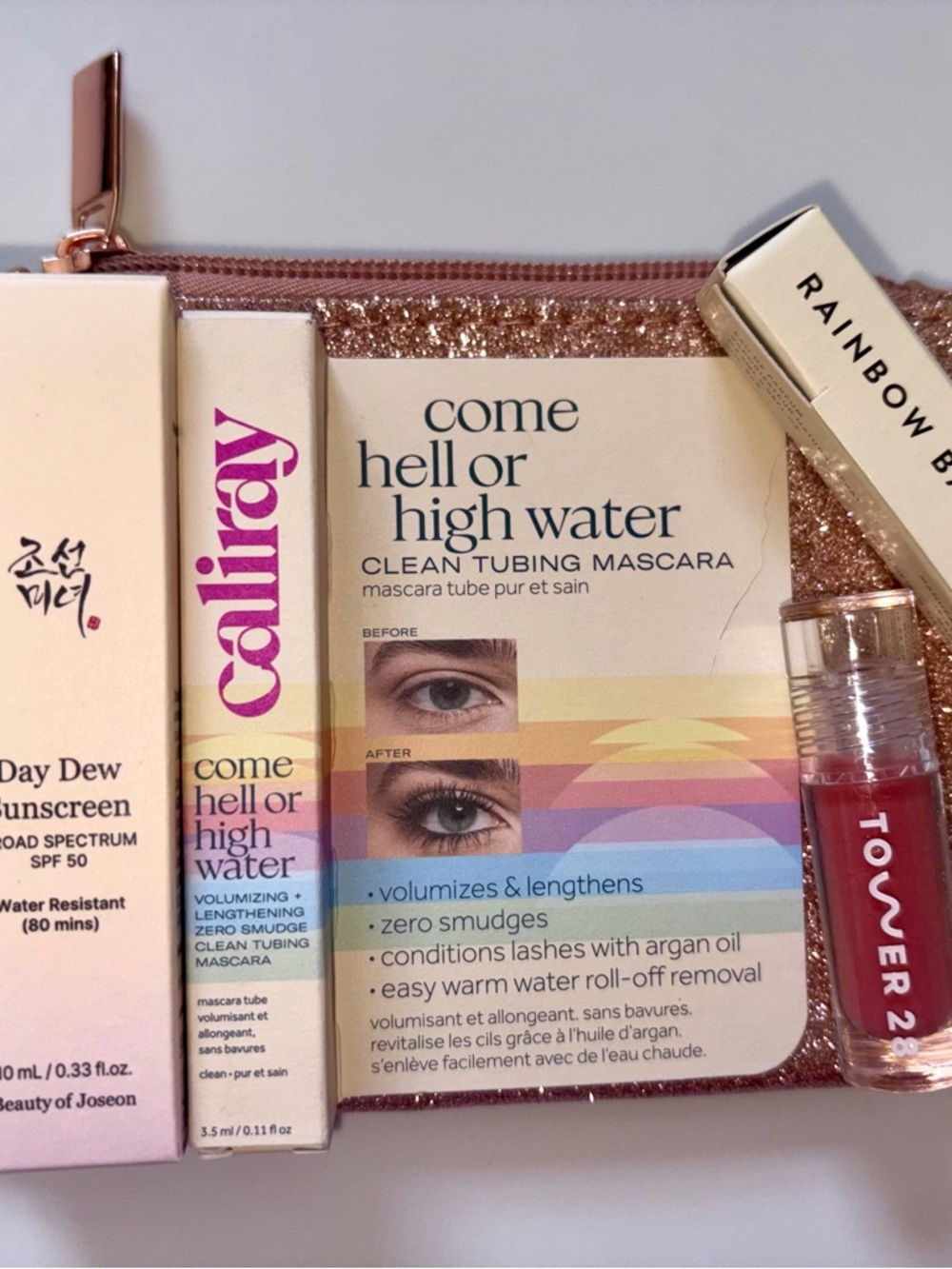 5 PC Prestige Beauty Bundle: Caliray Tibing Mascara Tower 28 Lip Beauty of Jos